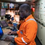 Marine engineer officer working in engine room